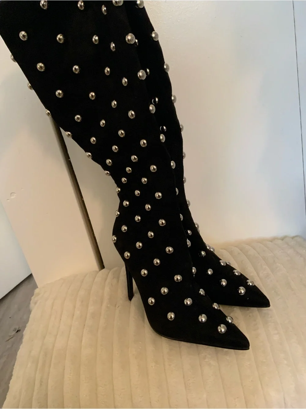 Steve Madden Black Studded Over-the-Knee Stiletto Boots